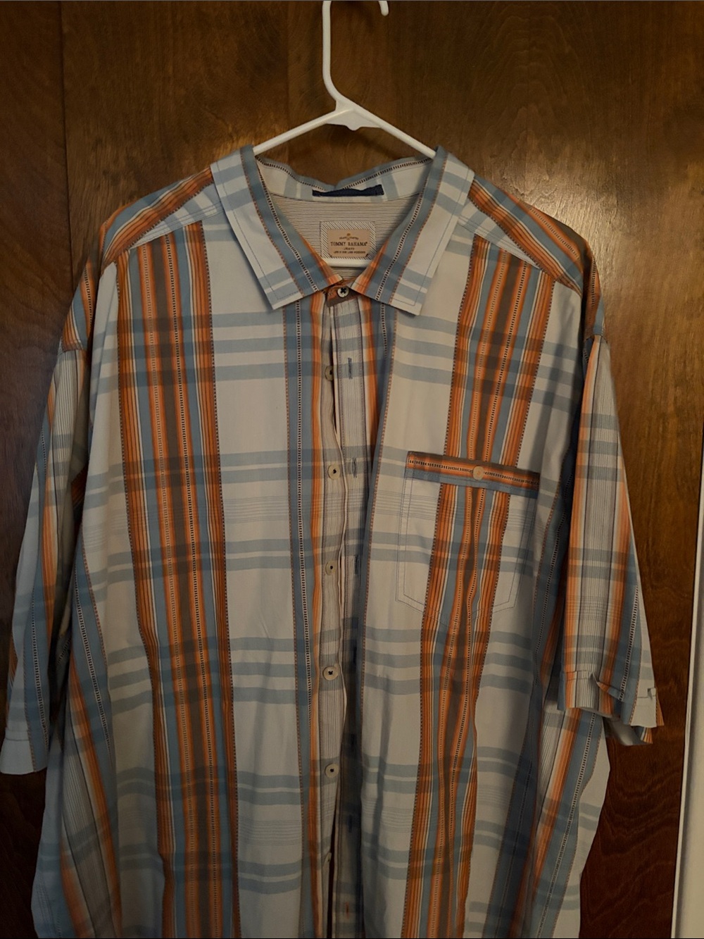 Tommy Bahama Light Blue and Orange Plaid Short-Sleeve Button-Down